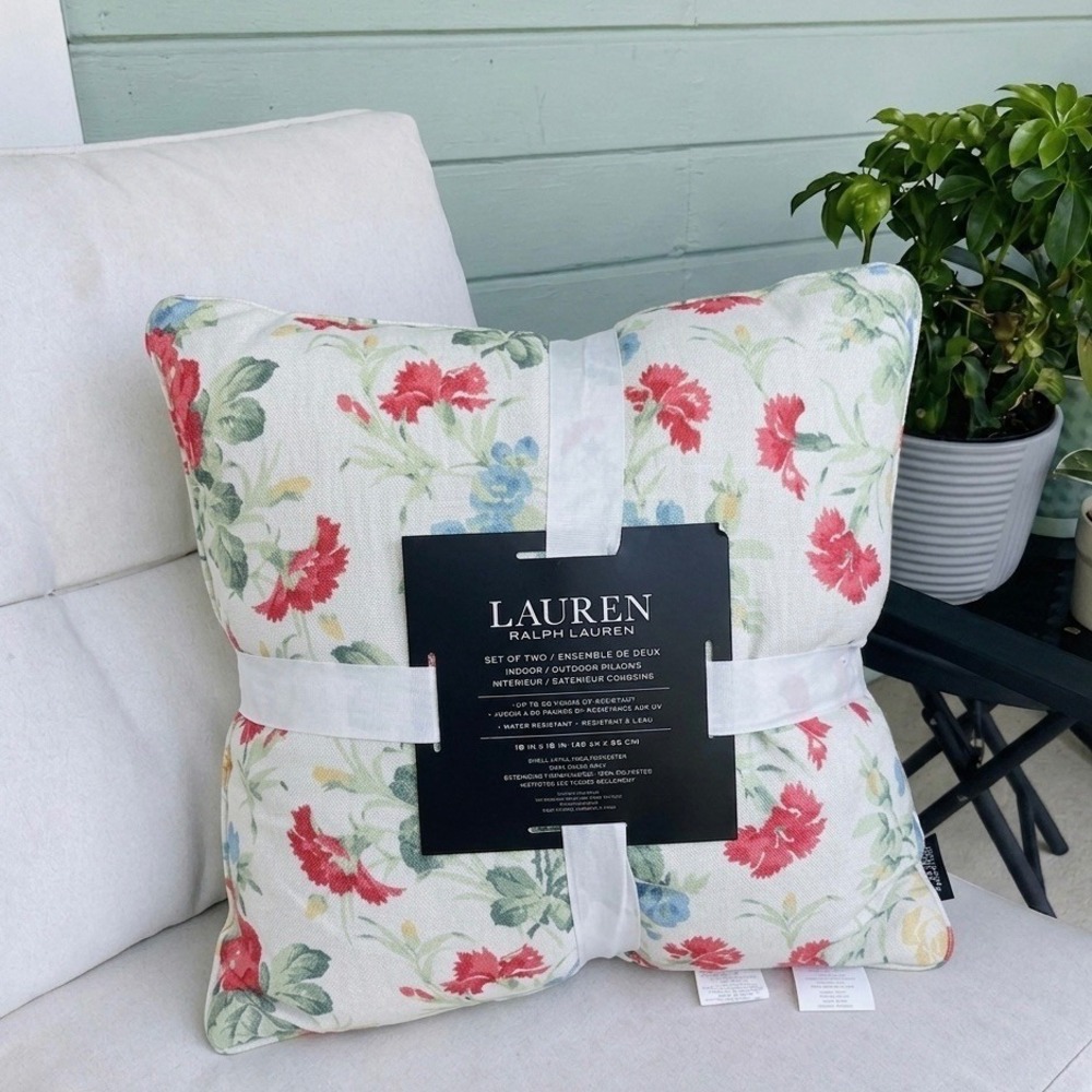 New Lauren Ralph Lauren Indoor Outdoor Set of 2 Floral Print  Pillows